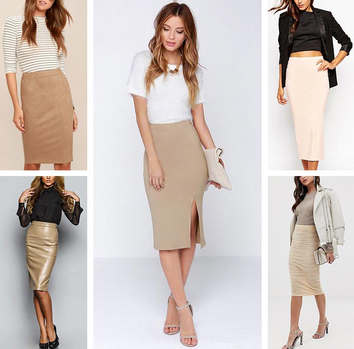 Бежевая юбка-карандаш - с чем носить