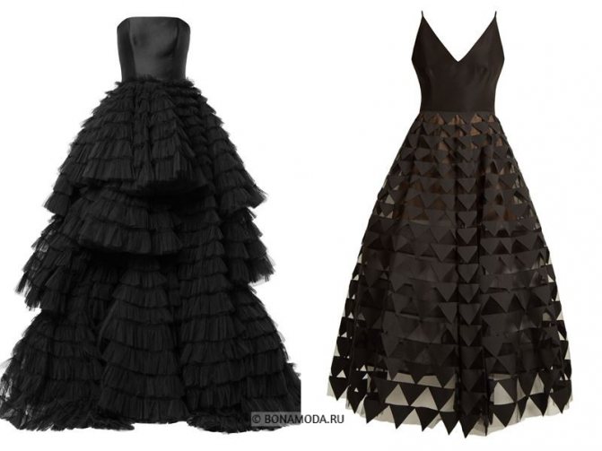 Цвета длинных платьев 2021 - чёрные пышные платья-бюстье