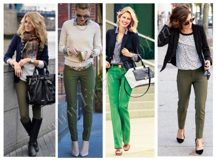 Нейтральный верх всегда уместен в паре с зелеными брюками