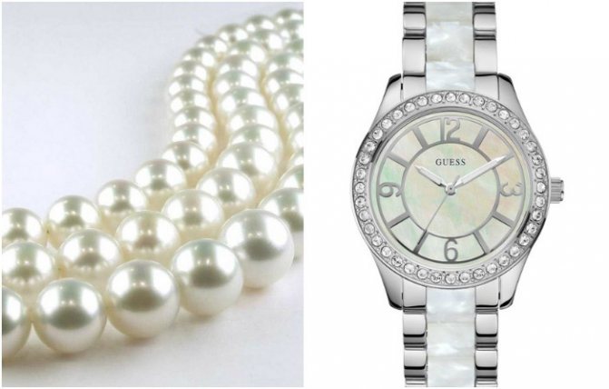 Перламутровые часы и жемчужное ожерелье