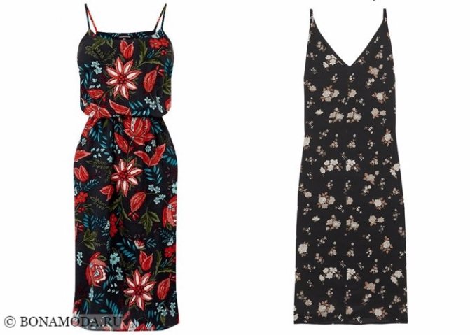 Платья с цветочным принтом 2017-2018: черные летние сарафаны