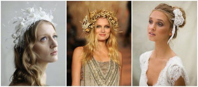 Примеры свадебных веночков декорированных перьями