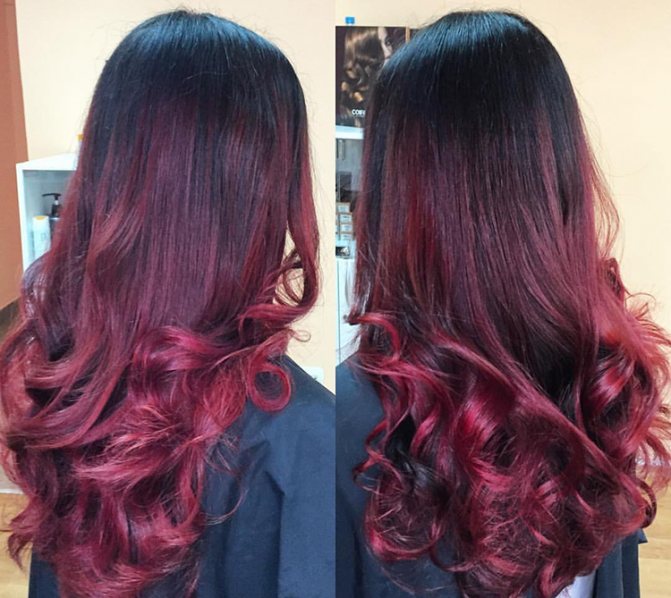 Вариант цветного омбре на темные локоны